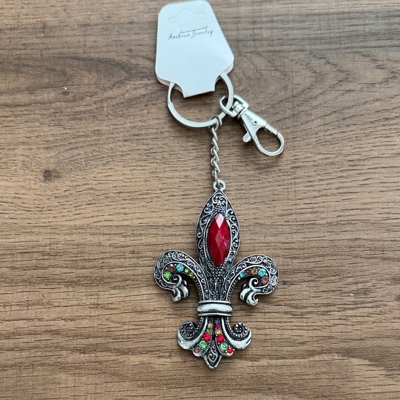 Fashion Jewelry Silver Keychain with Red and Green Accents - Picture 2 of 6